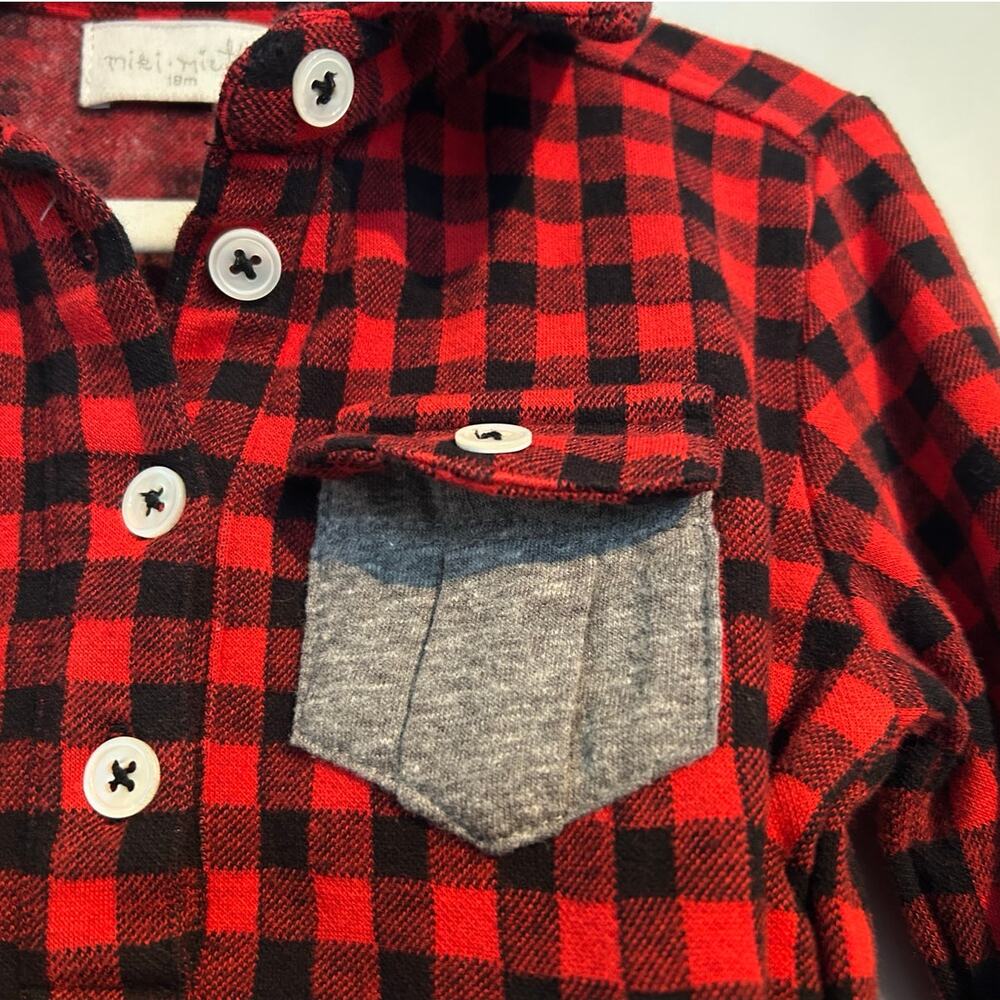 Miki Miette Buffalo Plaid Shirt Dress – Red/Black – 18M - Picture 5 of 7